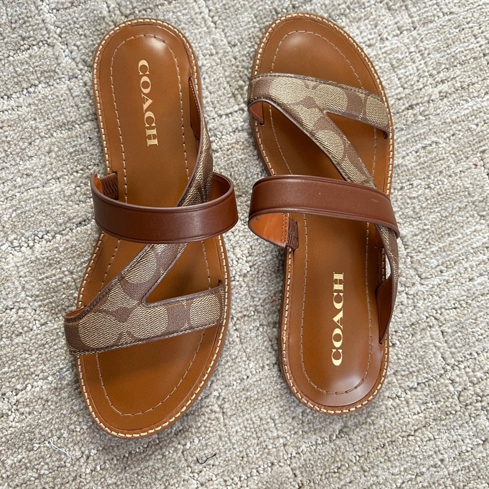 Coach Harlan flat tan sandals size 8